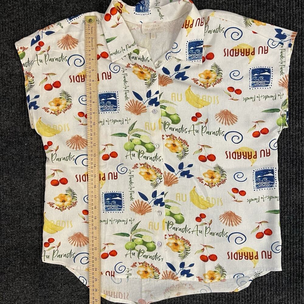 Hester & Orchard Women's Blouse M Linen Rayon Tropical Boxy Button-Up Shirt - Picture 6 of 9